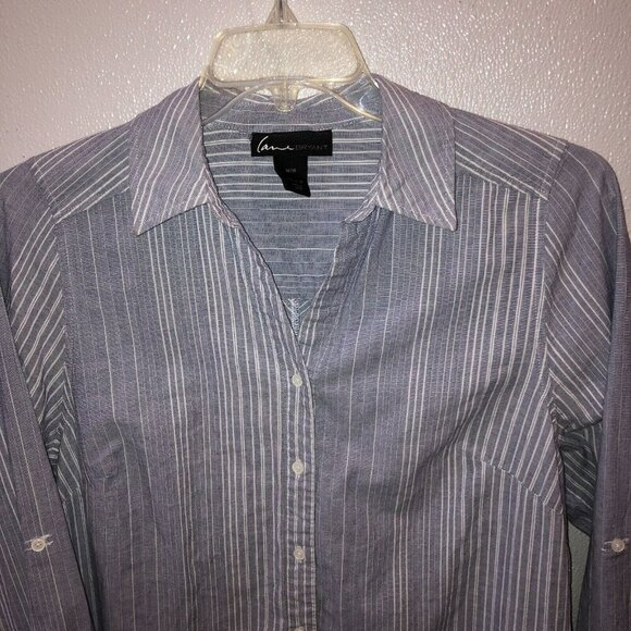 Lane Bryant Size 14 16 Blue Striped Long Sleeve Button Up Shirt Blouse Top - Picture 4 of 8